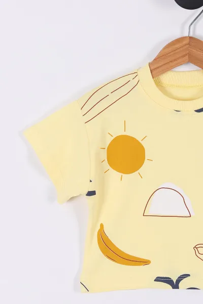 Sarı (6-24 Ay) Güneş Baskılı Şortlu Erkek Bebek Takım 266205