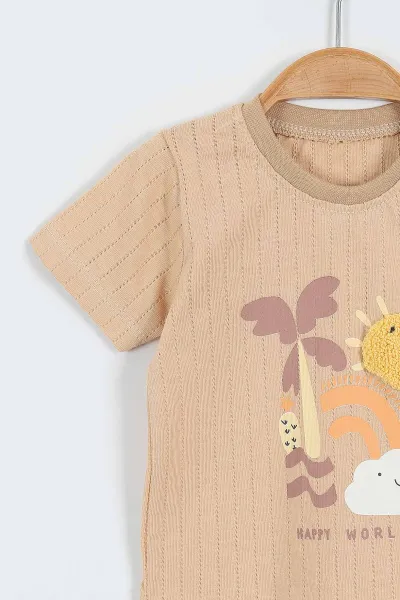 Sarı (6-24 Ay)Baskılı Güneş Süzeneli Şortlu Erkek Bebek Takım 357071
