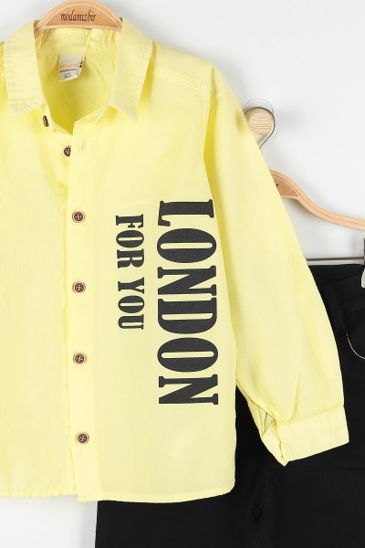 Sarı (6-9 Yaş) London For You Baskılı Kol Katlamalı Erkek Çocuk Takım 173260