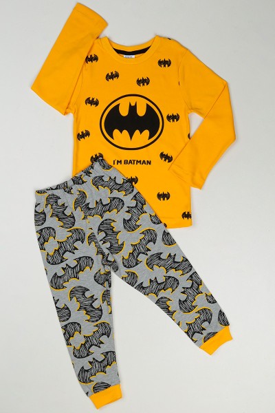 Sarı (7-10 Yaş) Batman Baskılı Erkek Çocuk Pijama Takımı 88645