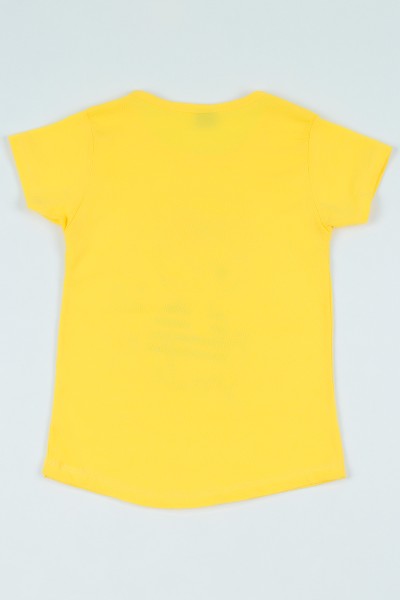 Sarı (7-12 yaş) Gözlüklü Kedi Baskılı Kız Çocuk Tişört 106963