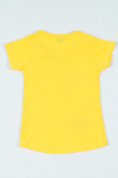 Sarı (7-12 yaş) Gözlüklü Köpek Baskılı Kız Çocuk Tişört 106931