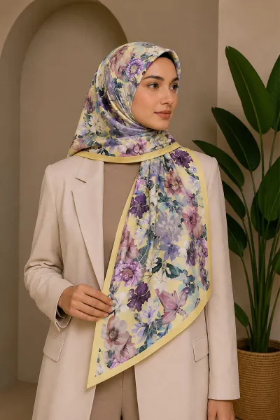 Sarı 70x180 Cm Dijital Baskılı Botanik Desen Soft Şal 482162
