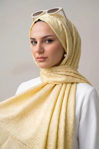 Sarı 70x180 Cm Elegance Premium Pamuk Jakar Şal 475026