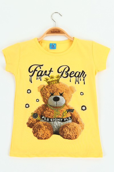 Sarı (8-12 yaş) Fast Bear Baskılı Kız Çocuk Tişört 121227