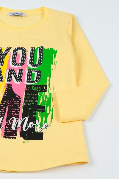 Sarı (8-14 Yaş)Taşlı İçi Şardonlu Kız Çocuk Sweatshirt 92790