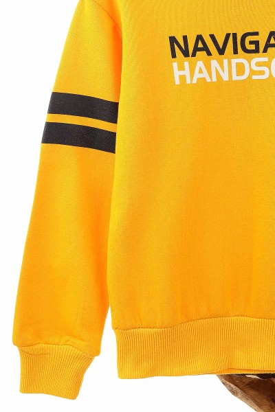 Sarı (9-12 Yaş) Navigatör Baskılı İki İp Şardonlu Erkek Çocuk Sweat 148939
