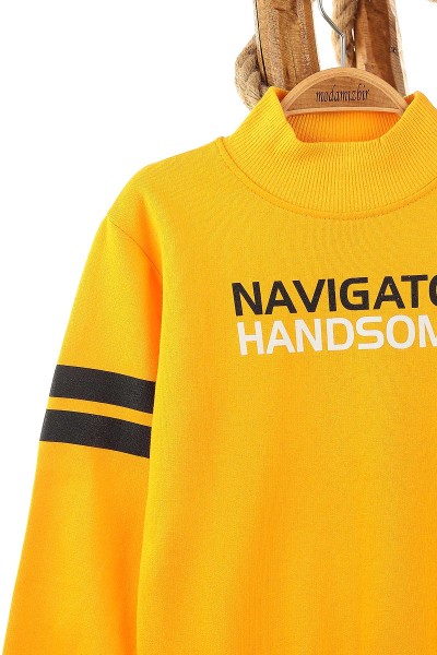 Sarı (9-12 Yaş) Navigatör Baskılı İki İp Şardonlu Erkek Çocuk Sweat 148939