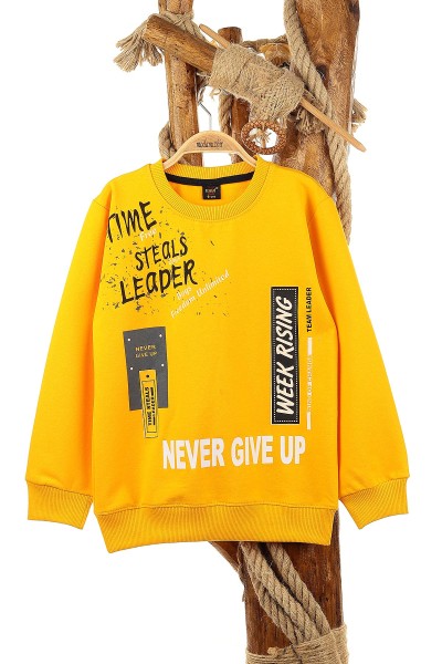 Sarı (9-12 Yaş) Never Gıve Up Baskılı Erkek Çocuk Sweat 150919