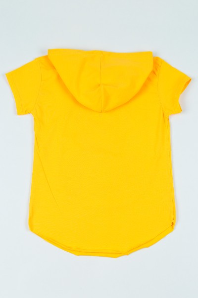 Sarı (9-12 yaş) Oval Kesim Ayı Baskılı Kız Çocuk Tişört 105787