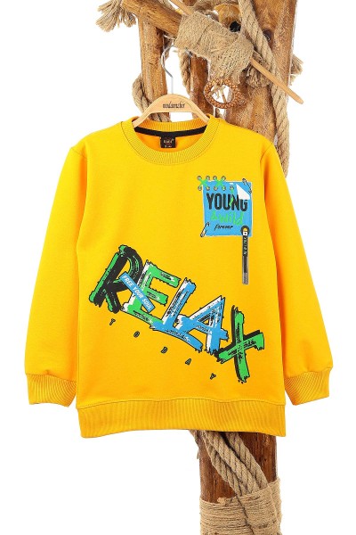 sari-9-12-yas-relax-baskili-erkek-cocuk-sweat-150947