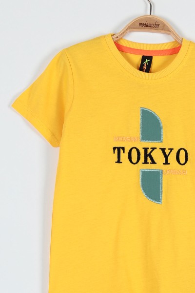 Sarı (9-12 Yaş) Tokyo Nakışlı Belden Bağlamalı Erkek Çocuk Takım 183035