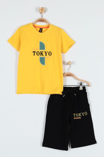 Sarı (9-12 Yaş) Tokyo Nakışlı Belden Bağlamalı Erkek Çocuk Takım 183035