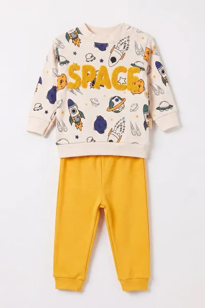 Sarı (9-18 Ay)Space Süzene Nakışlı Erkek Bebek Takım 476292
