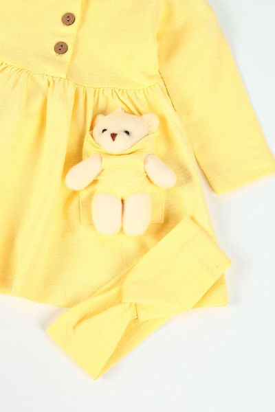 Sarı (9-24 ay) Ayıcıklı Kız Çocuk Elbise 125142