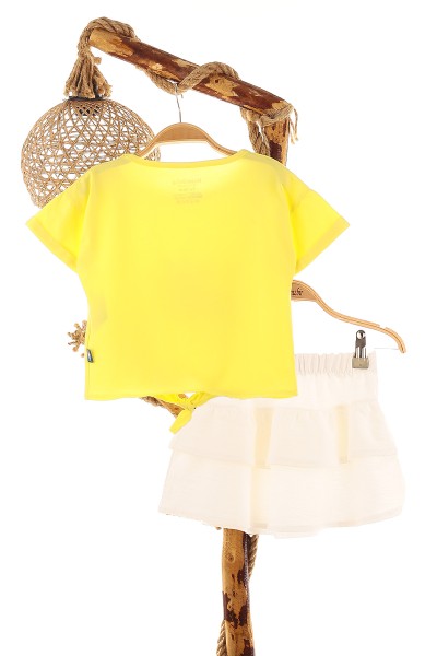 Sarı (9-24 Ay) Çiçek Papatya Baskılı Kız Bebe Takım 159615