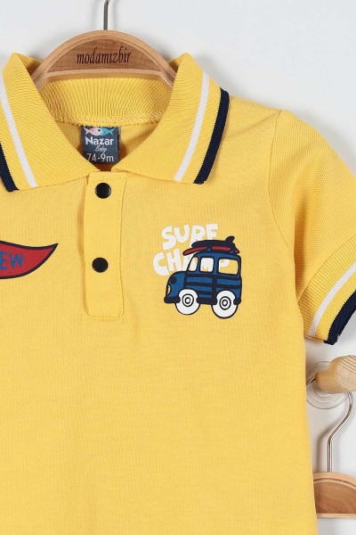 Sarı (9-24 Ay) Crew Surf Baskılı Şortlu Erkek Bebe Takım 182589