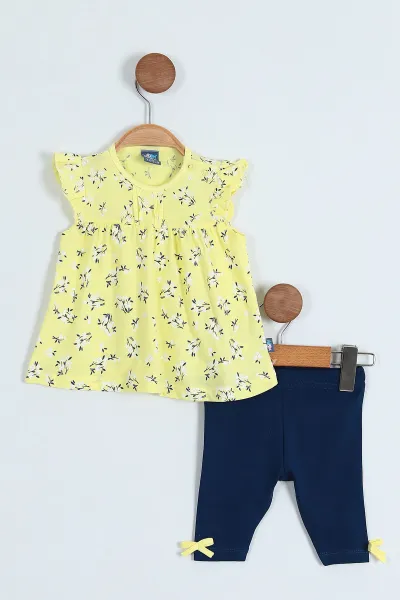 Sarı (9-24 Ay) Fırfırlı Desenli Kız Bebe Takım Elbise 249089