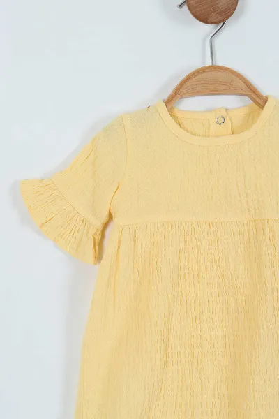 Sarı (9-24 Ay) Müslin Kumaş Bebe Yaka Bandanalı Kız Bebek Takım 263830