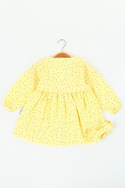 Sarı (9-24 ay) Önü Düğmeli Desenli Kız Çocuk Elbise 125159