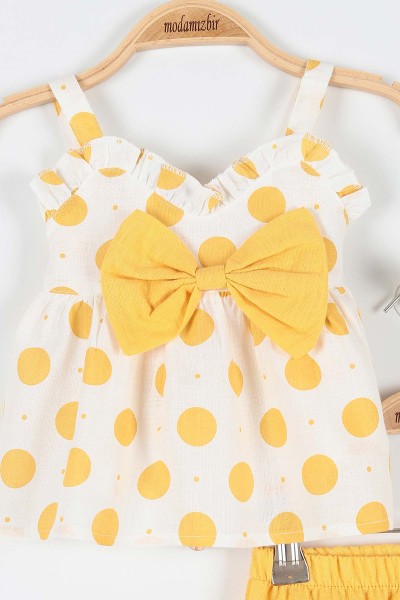 Sarı (9-24 Ay) Puanlı Fiyonklu Kız Bebe Takım 179989