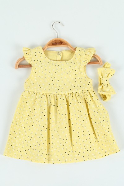 Sarı (9-24 ay) Sırtı Çıt Çıtlı Kız Çocuk Elbise 120197