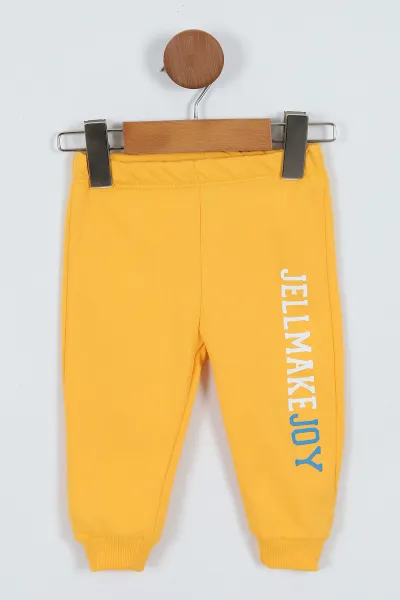 Sarı (9-24 Ay)Kolsuz Kapüşonlu Sweatshirtlü Erkek Bebek Takım 345278