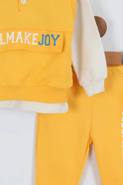 Sarı (9-24 Ay)Kolsuz Kapüşonlu Sweatshirtlü Erkek Bebek Takım 345278