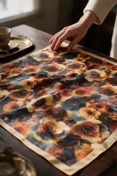 Sarı 90x90 Cm Dijital Baskılı Fiore Desen Kutulu Twill Eşarp 500886
