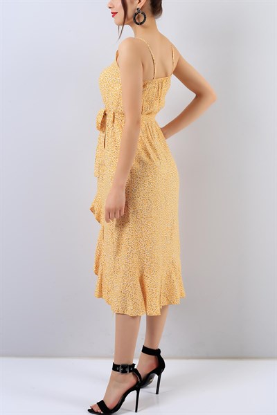 Sarı Askılı Çiçek Desenli Bayan Elbise 16044B