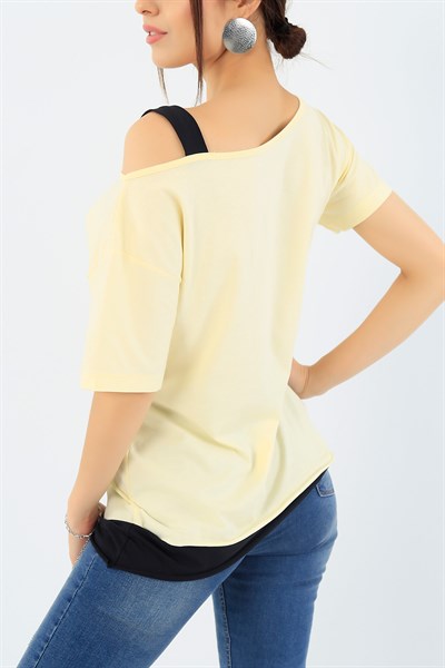 Sarı Askılı Omuz Garnili Tişört 37038
