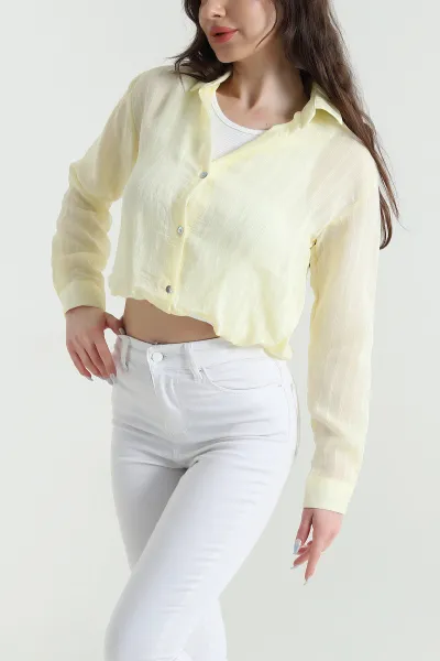 Sarı Atletli Tencel Kadın Balon Gömlek 449381