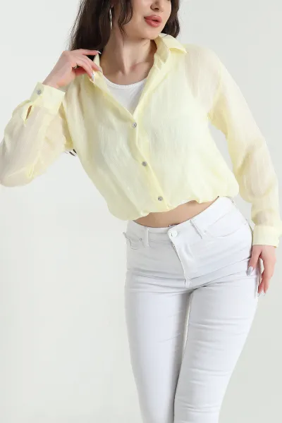 Sarı Atletli Tencel Kadın Balon Gömlek 449381