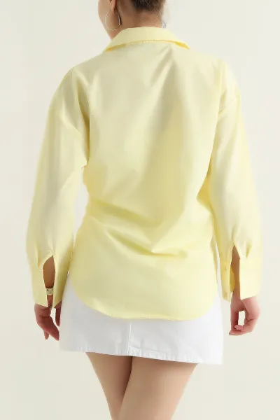 Sarı Bağlamalı Tasarım Poplin Kadın Gömlek 437156