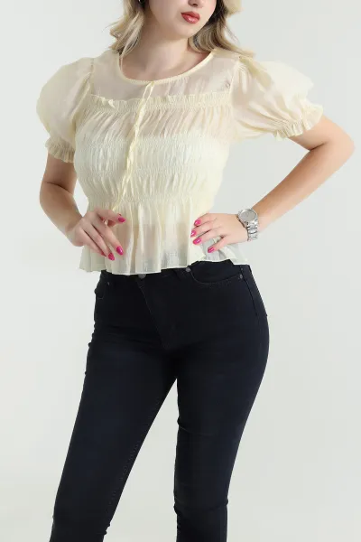 Sarı Balon Kol Tencel Kadın Bluz 463195