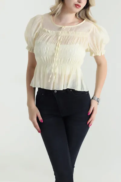 Sarı Balon Kol Tencel Kadın Bluz 463195