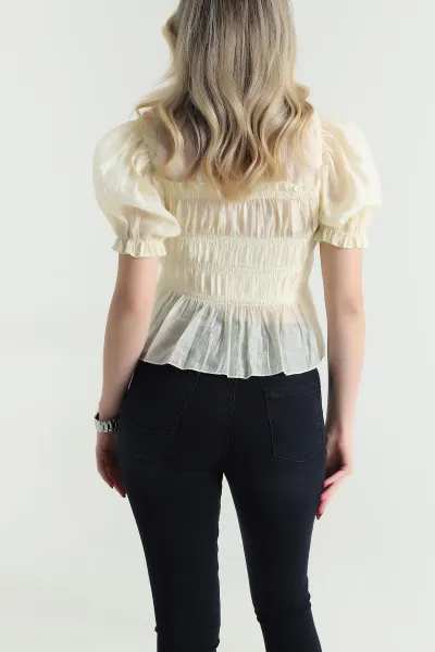 Sarı Balon Kol Tencel Kadın Bluz 463195