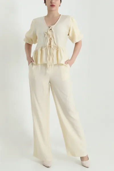 Sarı Balon Kol Tencel Kadın İkili Takım 449475