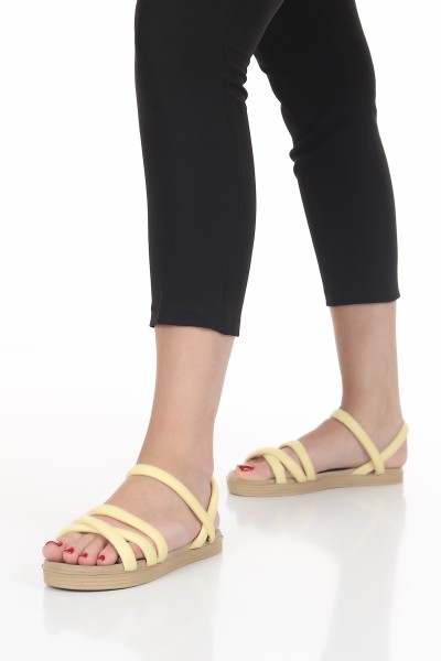 Sarı Bantlı Düz Taban Kadın Sandalet 119686
