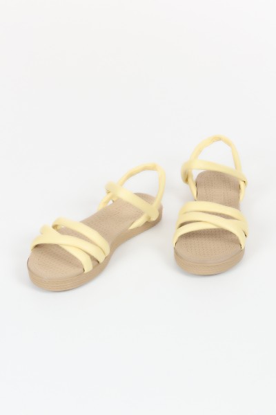 Sarı Bantlı Düz Taban Kadın Sandalet 119686