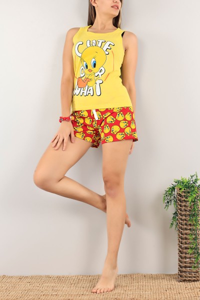Sarı Baskılı Bayan Pijama Takımı 115550