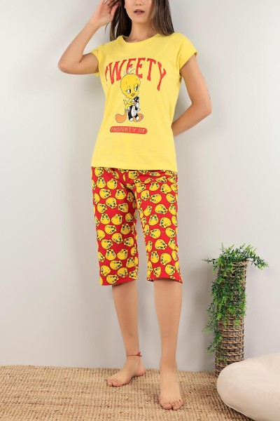 Sarı Baskılı Bayan Pijama Takımı 120232