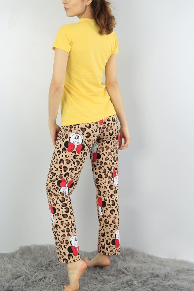 Sarı Baskılı Bayan Pijama Takımı 52028