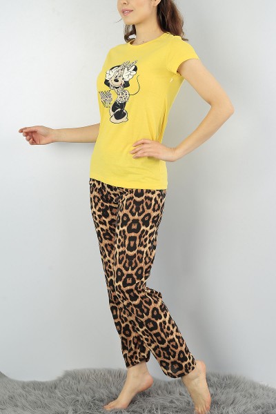 Sarı Baskılı Bayan Pijama Takımı 52036
