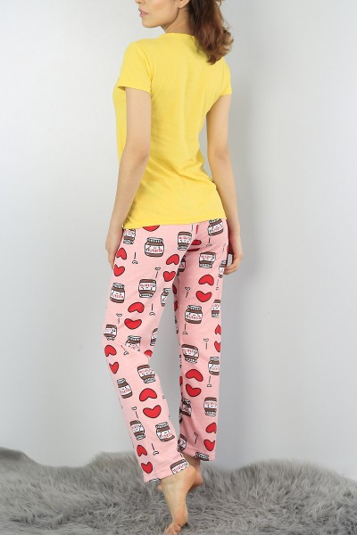 Sarı Baskılı Bayan Pijama Takımı 52060