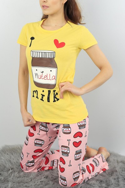 Sarı Baskılı Bayan Pijama Takımı 52060
