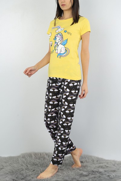 Sarı Baskılı Bayan Pijama Takımı 52081