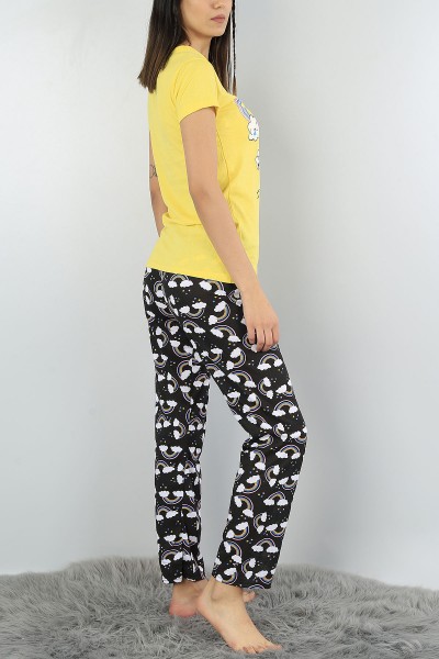 Sarı Baskılı Bayan Pijama Takımı 52081