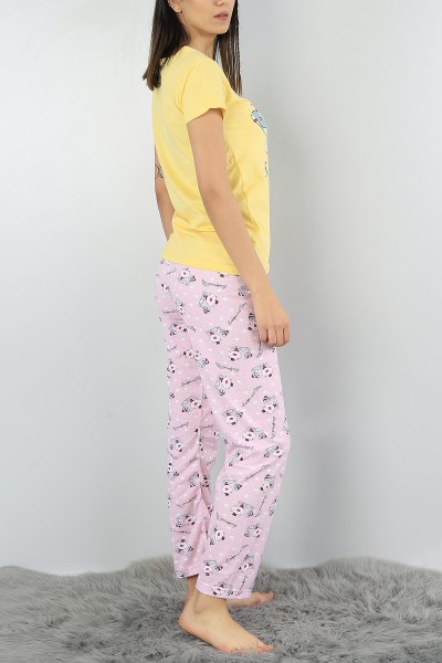 Sarı Baskılı Bayan Pijama Takımı 52092