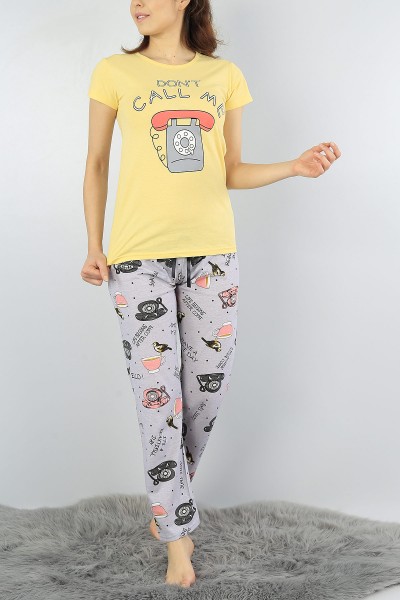 Sarı Baskılı Bayan Pijama Takımı 52105